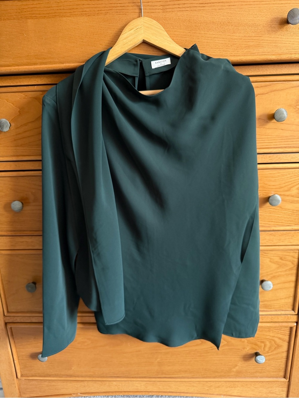Babaton Loretto Blouse Cowlneck with Draped Tie Detail Green Womens Size Medium